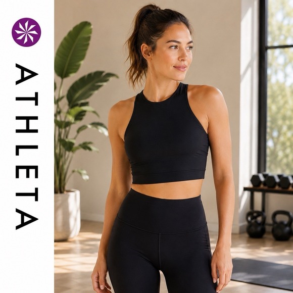 Athleta Other - Athleta High Neck Racerback Sports Bra Womens XS Black Yoga Training